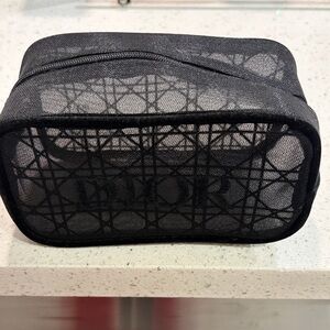Dior Black Mesh Makeup Pouch with Geometric Print